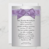 ラベンダーパープルシルバーブロケード結婚リボンポスト 招待状 (正面)