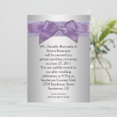 ラベンダーパープルシルバーブロケード結婚リボンポスト 招待状 (スタンド正面)