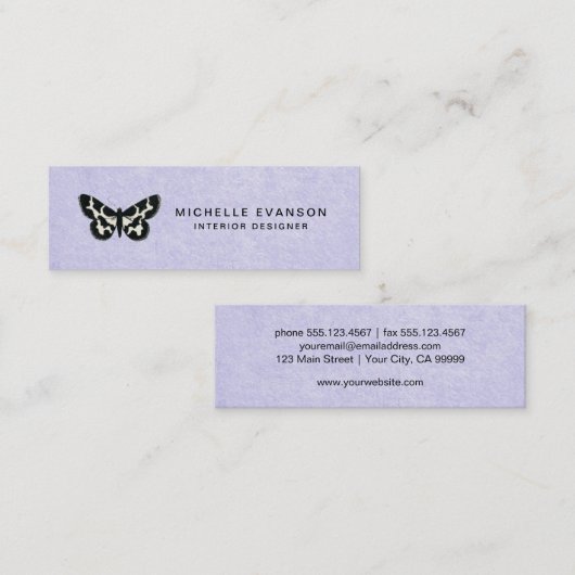 ラベンダーパープルシンプルと蝶のロゴ スキニー名刺 (正面/裏面)