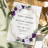 ラベンダーパープルジオメトリック結婚式招待状 招待状