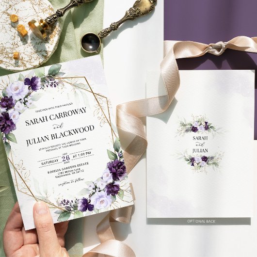 ラベンダーパープルジオメトリック結婚式招待状 招待状