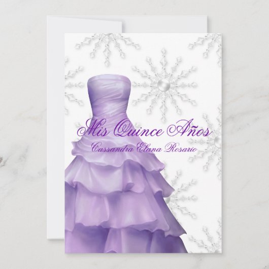 ラベンダーパープルスノーフレークホワイトキンセアニェラ 招待状 (正面)