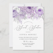 ラベンダーパープルスパークルフローラスウィート16パーティー 招待状 (正面)