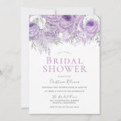 ラベンダーパープルスパークルフローラブライダルシャワー 招待状 (正面)
