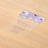 ラベンダーパープルスパークルフローラ結婚式の招待 アクリル招待状 (レイダウン)