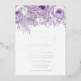 ラベンダーパープルスパークル結婚フローラズシルバー 箔招待状