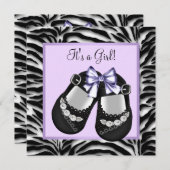 ラベンダーパープルゼブラベビーシャワー 招待状 (正面/裏面)