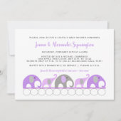 ラベンダーパープルゾウのカップル女の子赤ちゃんシャワー 招待状 (正面)