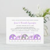 ラベンダーパープルゾウのカップル女の子赤ちゃんシャワー 招待状 (スタンド正面)