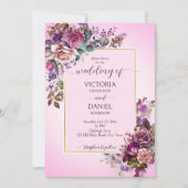 ラベンダーパープルダスティピンク結婚のバラのテンプレート 招待状 (正面)