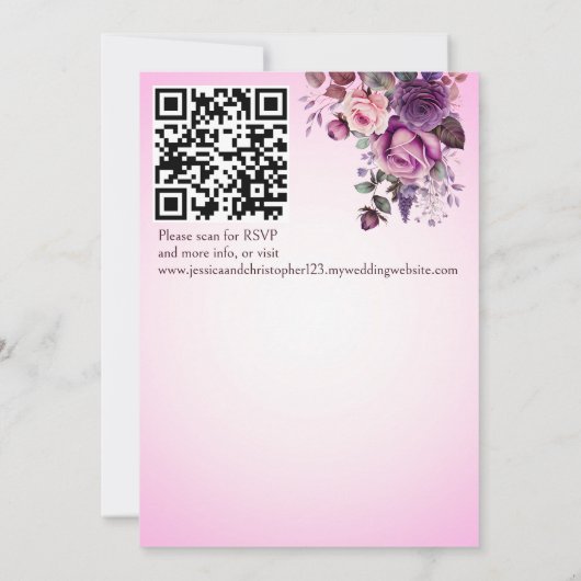 ラベンダーパープルダスティピンク結婚のバラのテンプレート 招待状 (裏面)