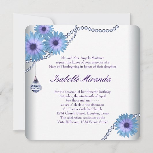 ラベンダーパープルデイジーキンセアニェラ 招待状 (裏面)