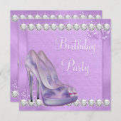 ラベンダーパープルハイヒールシューバースデーパーティー 招待状 (正面/裏面)