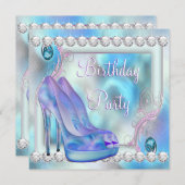 ラベンダーパープルハイヒールシューバースデーパーティー 招待状 (正面/裏面)