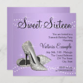 ラベンダーパープルハイヒールスイーツ16パーティー 招待状 (正面/裏面)
