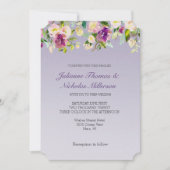 ラベンダーパープルバグラデーションルガンディ赤面フローラ 招待状 (正面)