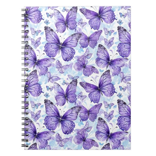 ラベンダーパープルバタフライパターン ノートブック (正面)