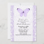 ラベンダーパープルバタフライフローラブライダルシャワー 招待状 (正面)