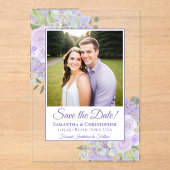 ラベンダーパープルバラウェディング日付写真を保存 アクリル招待状 (正面)