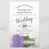 ラベンダーパープルバラ予算結婚式招待状 (正面)