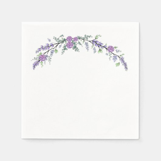 ラベンダーパープルバラ及びユーカリ スタンダードカクテルナプキン (正面)