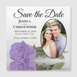 ラベンダーパープルバラ日付写真マグネットを保存