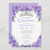 ラベンダーパープルバラ&シルバーティアラキンセアニェラ 招待状 (正面/裏面)