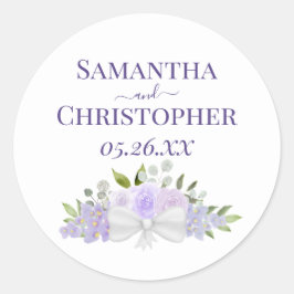 ラベンダーパープルバラ&シンプル花結婚ズ ラウンドシール