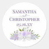 ラベンダーパープルバラ&シンプル花結婚ズ ラウンドシール (正面)