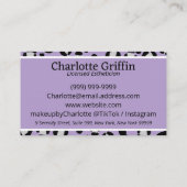 ラベンダーパープルヒョウ印刷ラッシュ&メイクアップアーティスト 名刺 (裏面)