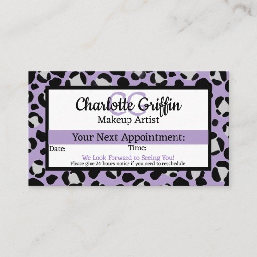 ラベンダーパープルヒョウLash & Makeアポイントメント 名刺 (正面)