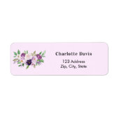 ラベンダーパープルピンクのバラの花差出人住所 ラベル (正面)