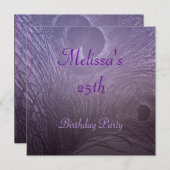 ラベンダーパープルピーコックフェザーバースデーパーティー 招待状 (正面/裏面)