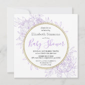 ラベンダーパープルピーニーフローラトイレベビーシャワー 招待状 (正面)