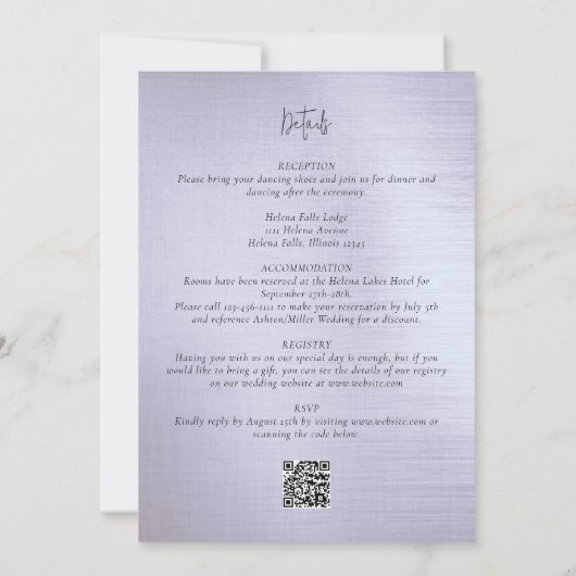 ラベンダーパープルフォイルすべて結婚の1つのQR 招待状 (裏面)