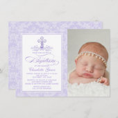 ラベンダーパープルフォトバプテスマ招待状 招待状 (正面/裏面)