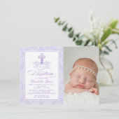 ラベンダーパープルフォトバプテスマ招待状 招待状 (スタンド正面)