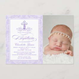 ラベンダーパープルフォトバプテスマ招待状 招待状