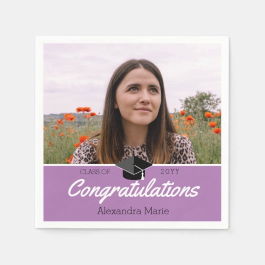 ラベンダーパープルフォト卒業クラス2022 スタンダードカクテルナプキン (正面)