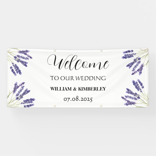 ラベンダーパープルフラワーエレガント素朴な結婚式 横断幕 (横)