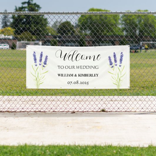 ラベンダーパープルフラワーエレガント素朴な結婚式 横断幕 (インサイチュ)