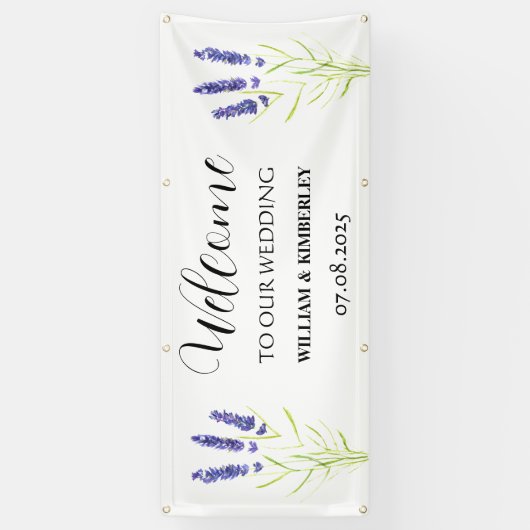 ラベンダーパープルフラワーエレガント素朴な結婚式 横断幕 (縦)