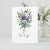ラベンダーパープルフラワーグリーンサンキューカード サンキューカード (スタンド正面)
