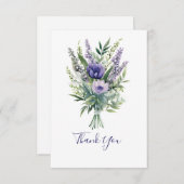 ラベンダーパープルフラワーグリーンサンキューカード サンキューカード (正面/裏面)