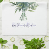 ラベンダーパープルフラワーグリーンフローラブーケ キッチンタオル (折り畳み)