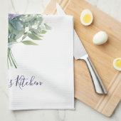 ラベンダーパープルフラワーグリーンフローラブーケ キッチンタオル (四つ折り)