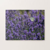 ラベンダーパープルフラワーフィールドと蝶 ジグソーパズル (横)