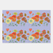 ラベンダーパープルフラワーフローラポピー水彩 ラッピングペーパーシート (正面3)