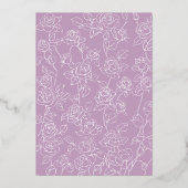 ラベンダーパープルフローラアーチ結婚バタフライ金ゴールド 箔招待状 (裏面)