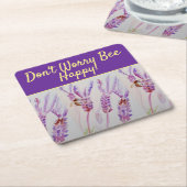 ラベンダーパープルフローラアート心配しない幸せ スクエアペーパーコースター (アングル)